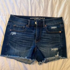 American Eagle Outfitters Dark Blue Distressed Jean Shorts